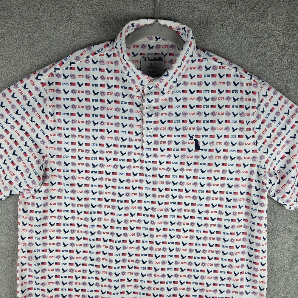 Local Boy Outfitters Polo Shirt Mens L Land of the Free Dirty Myrtle Performance